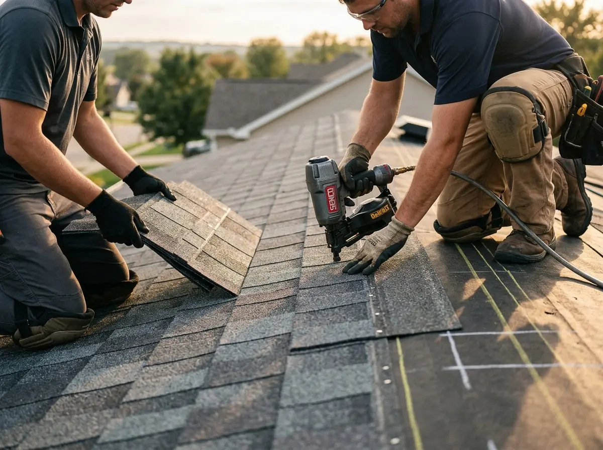Professional roofer working on a residential roof in Capitola